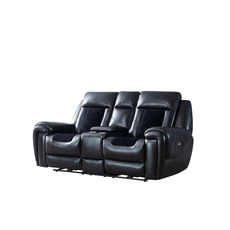 Fauteuil inclinable électrique à console avec DEL en noir / velours - 100% tissu, charge, siège inclinable 22 po x 22,5 po