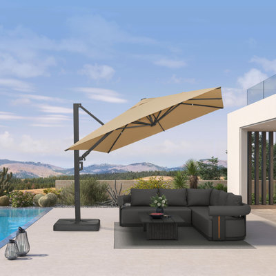 Grand parasol en porte-à-faux carré de 10 pi avec base et rotation à 60 degrés