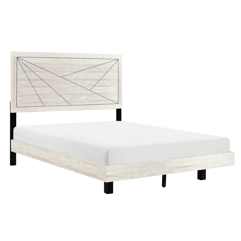 Structure de grand lit de style contemporain en chêne gris poussiéreux, avec tête de lit et rails latéraux pour la chambre à coucher avec esthétique de finition en chêne moderne