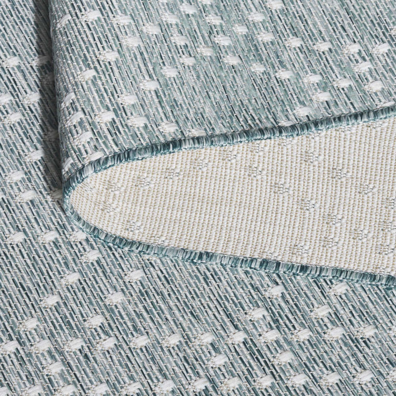 Sunset Power Loom 85% Polypropylene/15% Polyester Geometric Area Rug in Aqua / Beige, Rectangle 9' x 12'