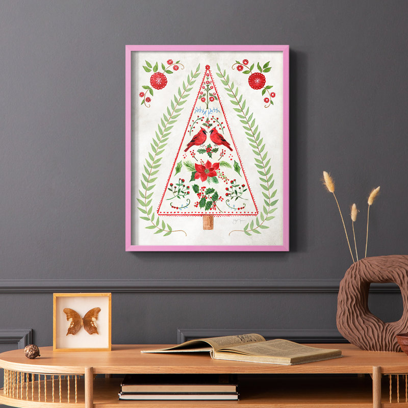 «Christmas Folk Tree», reproduction encadrée - bois massif, Cadre photo rose simple, H 10 po x l 8 po