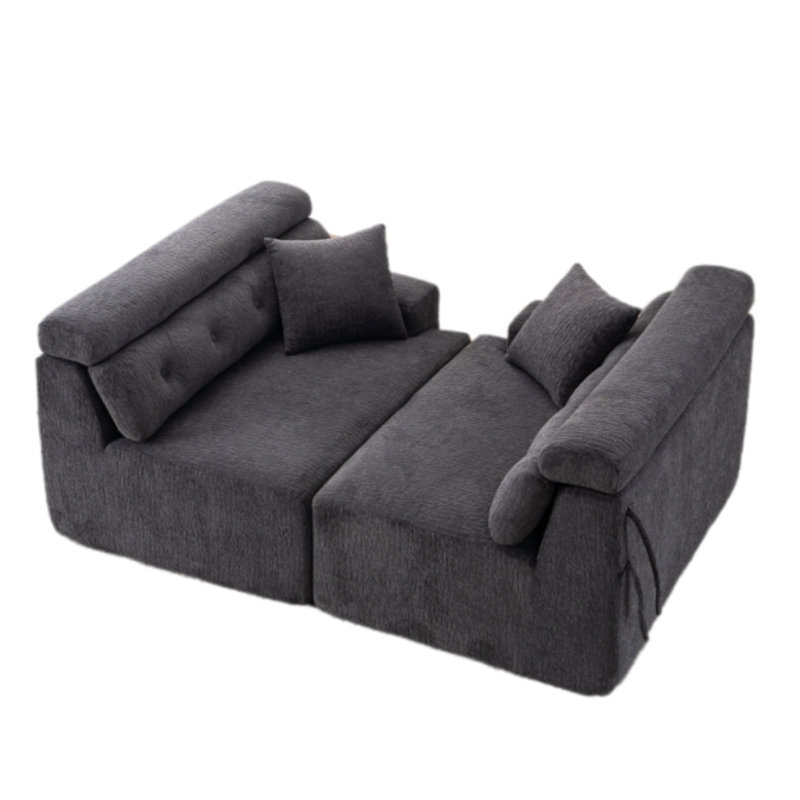Canapé modulaire à quatre places en tissu chenille avec rembourrage entièrement en mousse, Gris foncé