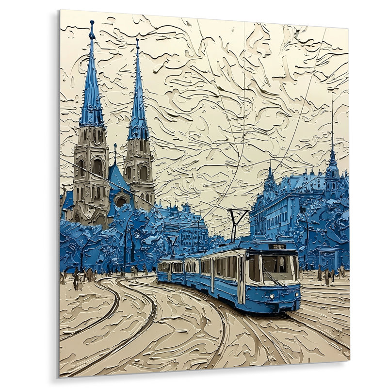 Trams In Vienna Cityscape - Cityscapes, impression murale en métal, H 40 po x l 30 po