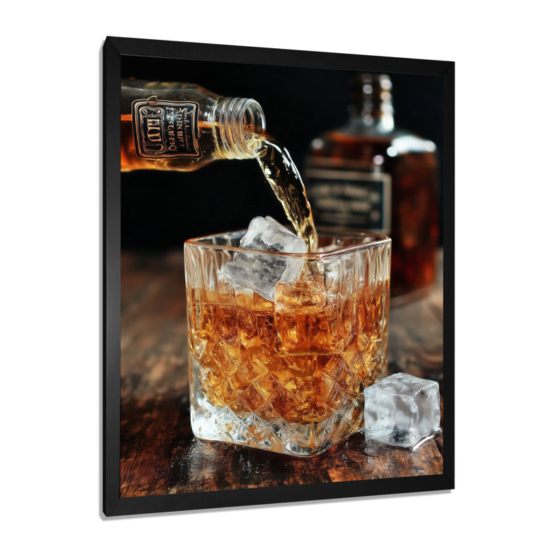 «Glass Of Whiskey», impression sur toile jaune, H 20 po x l 12 po, Cadre photo unique, Noir