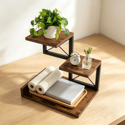 Desk Shelf Organizer, Wood Desktop Bookshelf, 3 Tier Storage Riser Display Stand for Office Decor and Desk Accessories