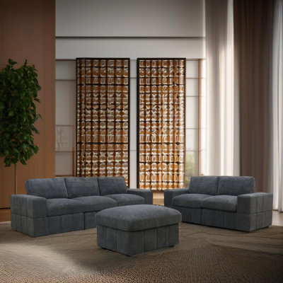 Elite Dark Gray Corduroy Sectioanal 6-Piece Living Room Sofa Set With Single Ottoman