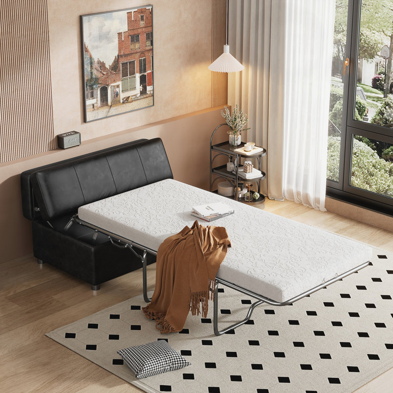 Le lit simple convertible Begley comprend un matelas, Noir