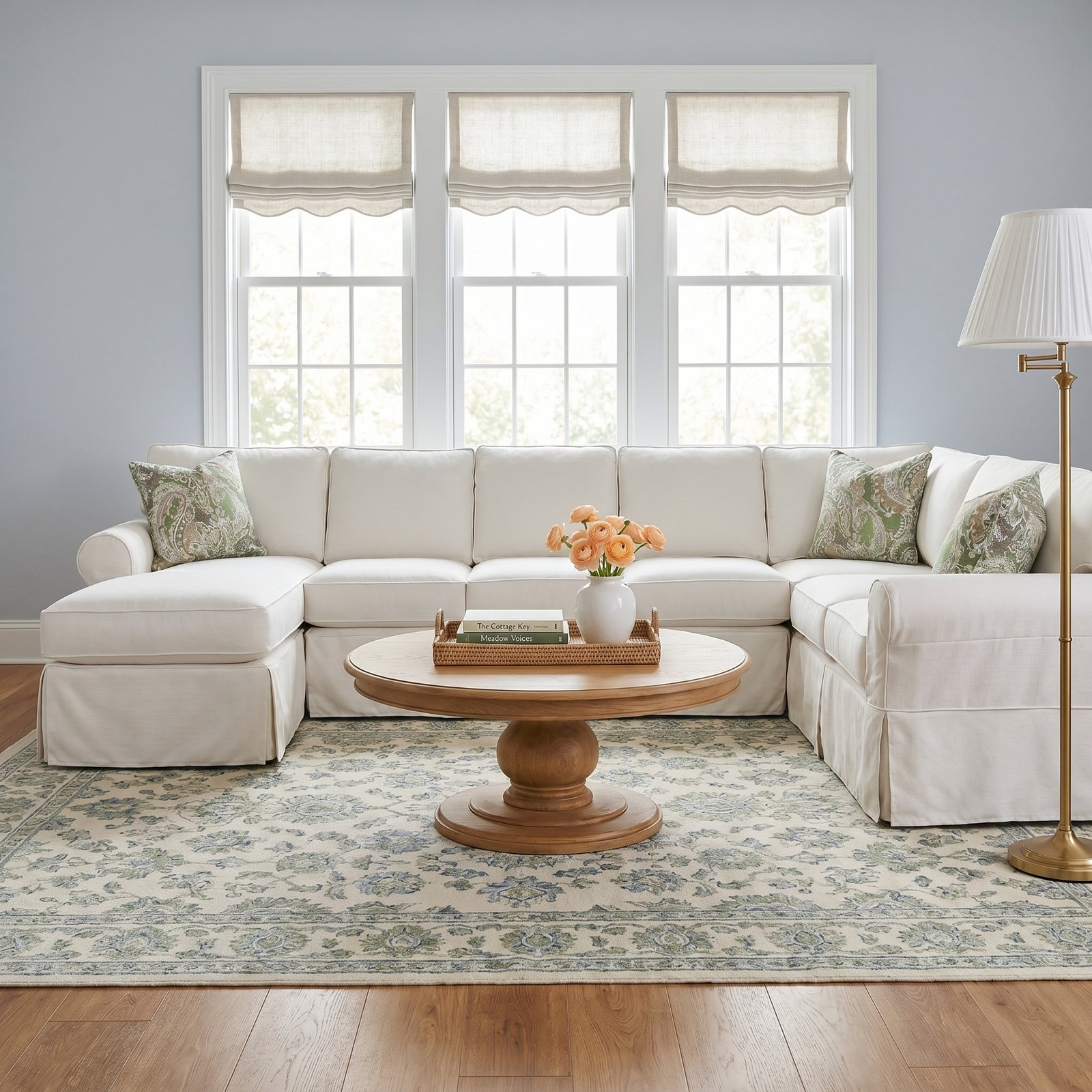 Bedford Four-Piece Chaise Slipcover Sectional, Left Hand Facing, Bege/Gray Plaid; 0107-84