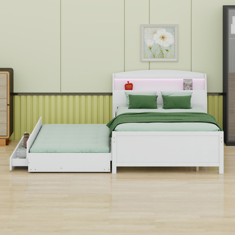 Lit plateforme en bois avec tête de lit Trundlestorage, lumières DEL et 3 tiroirs