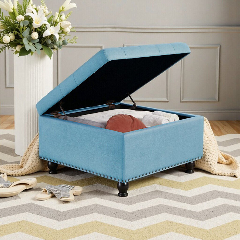 Table basse élégante avec repose-pieds avec rangement et pieds en bois - élégant et fonctionnel pour le salon, Bleu clair
