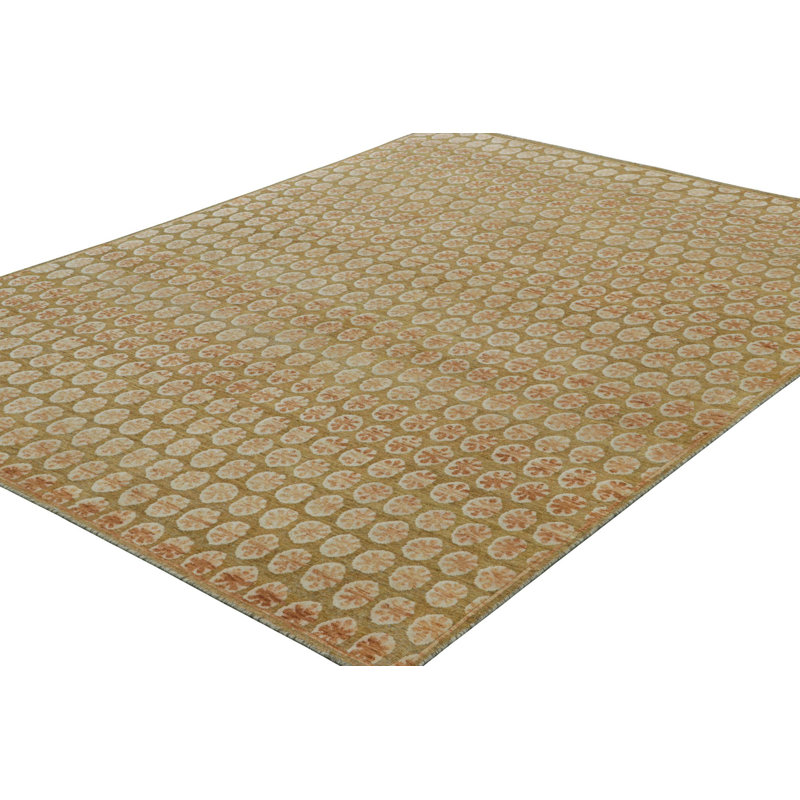 Black Print Hand Knotted Floral Area Rug, Rectangle 14' x 20'