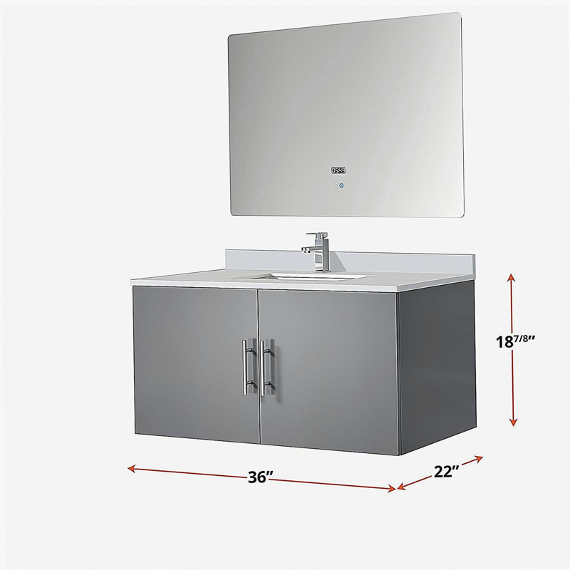 Lavabo de baignoire avec robinet et miroir à DEL, Gris foncé
