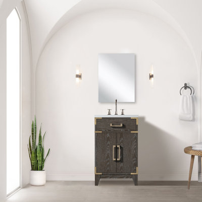 Brown Oak Single Bath Vanity With Sealed Acrylic Counter - Bathroom Piece Featuring And 18 In. Mirror Charming Decor