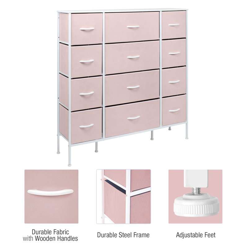 Playful Pink 12-Drawer Nursery Dresser with Easy Levelers
