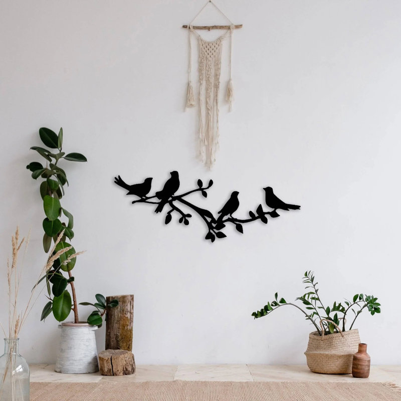 Décoration murale oiseaux sur une branche d'arbre, Blanc, H 13 po x l 34 po x P 0,12 po