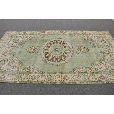 Grand tapis turc en laine Oushak rétro idéal pour la chambre à coucher ou le salon extérieur beige / vert