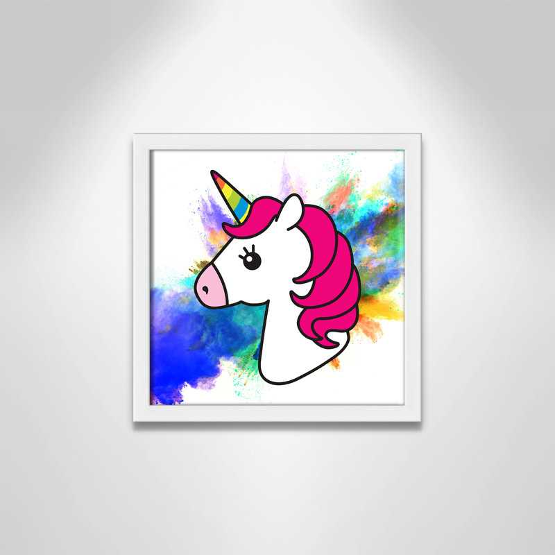 Art sur toile licorne arc-en-ciel, H 12 po x l 12 po x P 1,18 po, Encadré de boîte blanc