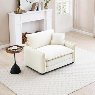 Canapé simple rembourré en velours côtelé beige à assise profonde pour salon multi chambre