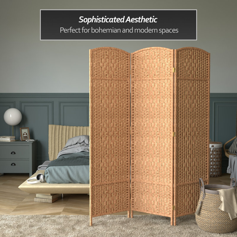 71" Tall Diamond Weave Fiber 6 Panel Room Divider, 3, Natural