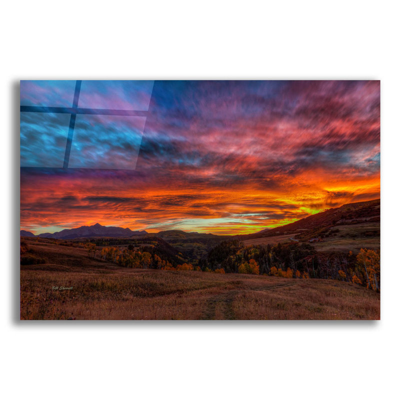 «A Sunset To Rappel» par Bill Sherrell, art mural en verre acrylique, H 16 po x l 24 po x P 0,2 po