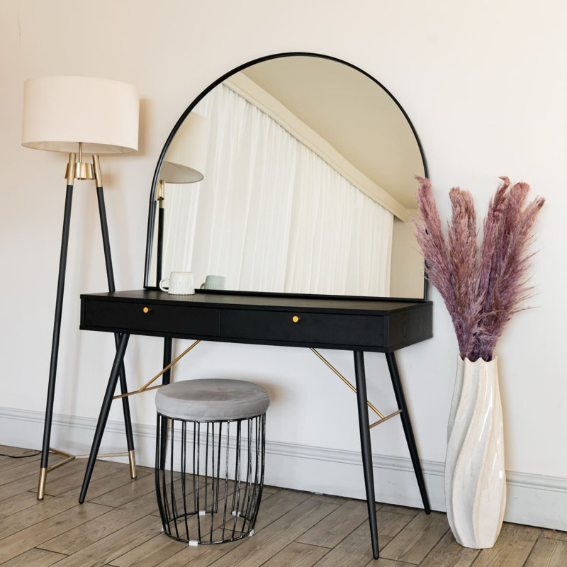 Akiko - Black Metal Arched Wall & Leaner Mirror, 95cm x 120cm
