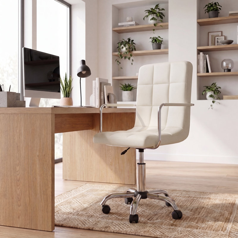 Office Desk Chair With Arms, Adjustable, Swivel, Comfortable Desk Chair, UKFR Certified, Beige