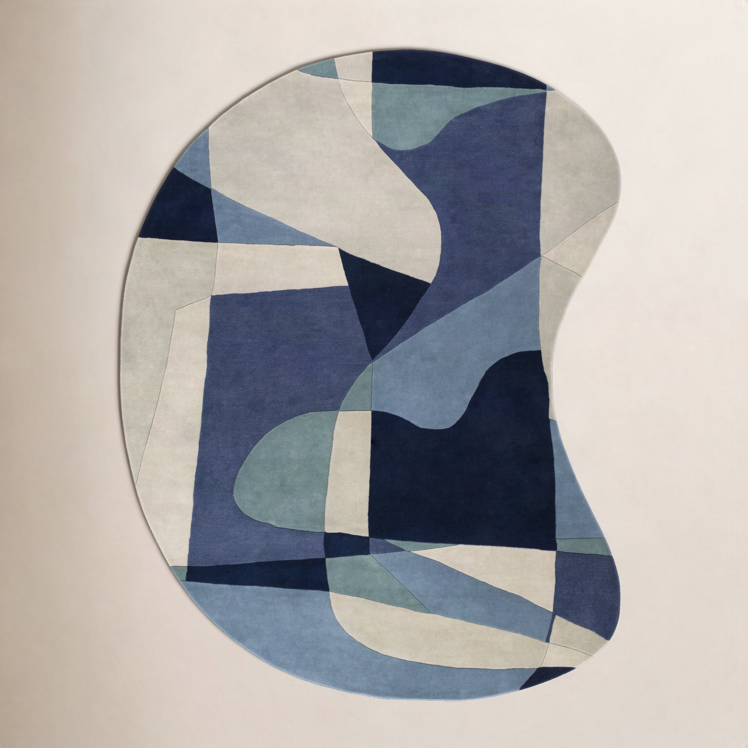 Gaye Teal Navy Beige Hand-Tufted Geometric Rug, Novelty 6' x 9'