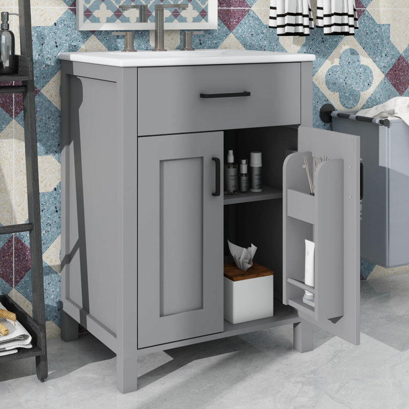 Lavabo de 24 pouces avec armoire intégrée, Grey, Noir