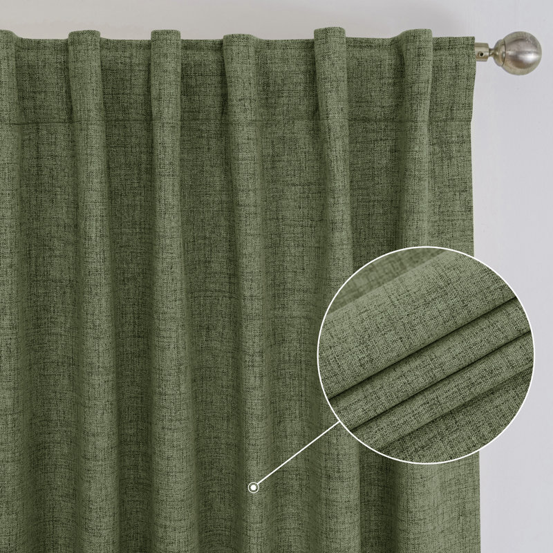 Rideau occultant 100% occultant en lin texturé, L 52 po x L 84 po, Vert olive