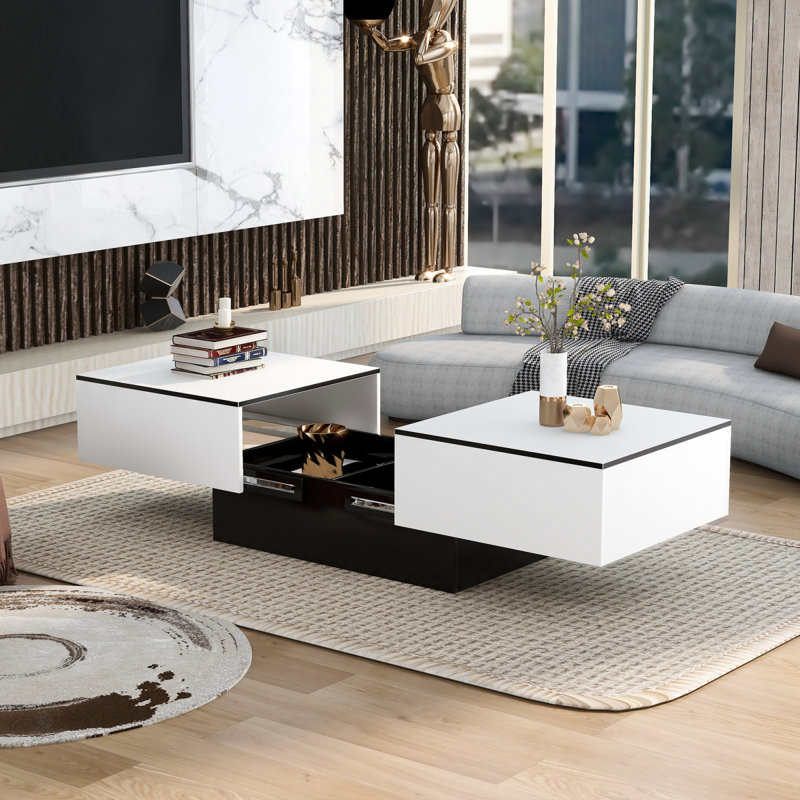 Dunaville Frame Coffee Table with Storage, White, Black