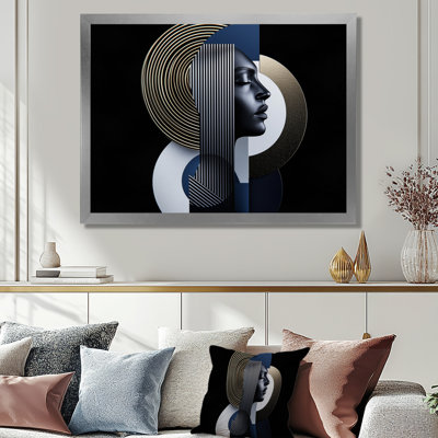 «Symmetry of Force Geometric Woman Portrait I», art mural abstrait femme