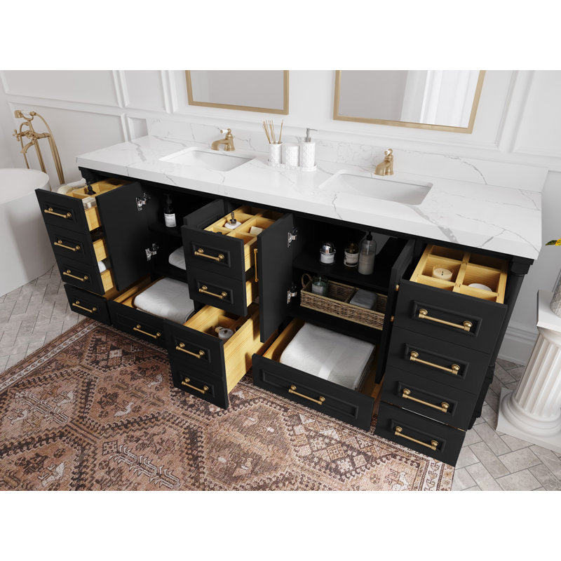Aberdeen X P 22 po Meuble-lavabo double en D, Noir, Palissandro