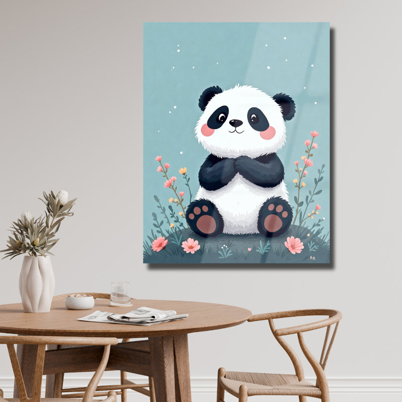 Caricature de panda en verre trempé, 36" H x 24" W