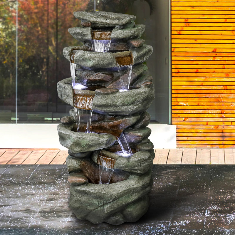 Housel Weather Resistant Rock Fountain with Light