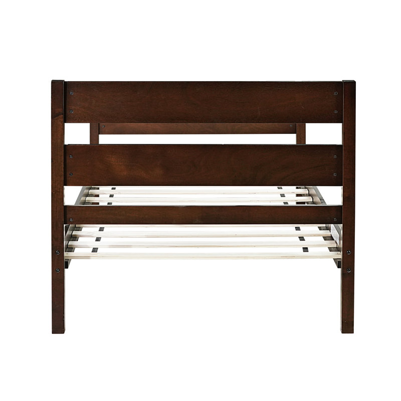 Lit plateforme simple en bois massif avec tête et pied de lit, lit pour enfant, Espresso
