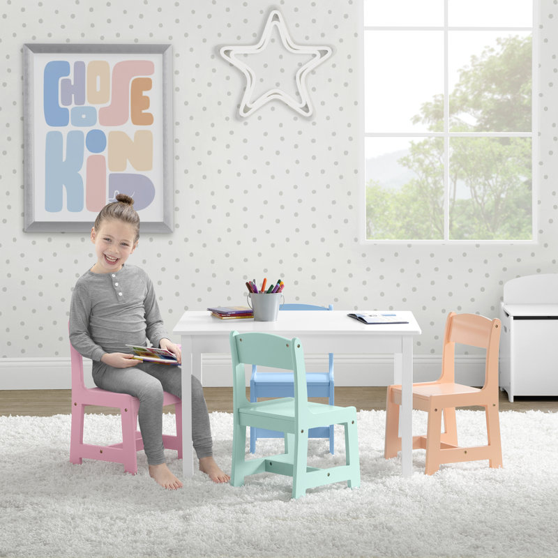 Bianca White Wooden Kids Table with Pastel Chairs Set
