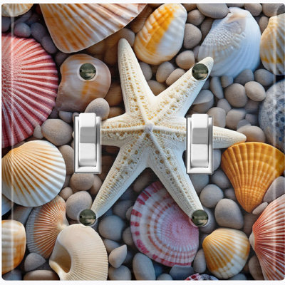 Colorful Sea Shell Star Fish Nature Themed 2 - Gang Toggle Light Switch Standard Wall Plate