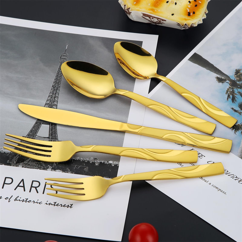 Piece Steel Wood Stainless Steel Hostess Set, Gold