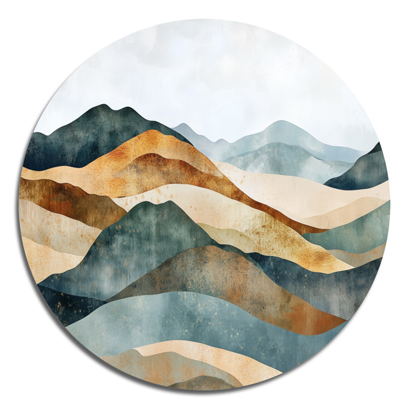 «Geometric Earth Horizon», art mural rond en métal abstrait, L 23 po x H 23 po