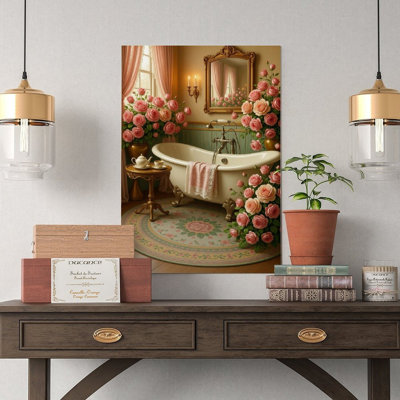 Canvas Wall Art Vintage Floral Bath Canvas Print, Victorian Rose Bathroom Wall Art-2 Vintage Poster Print Home Decor