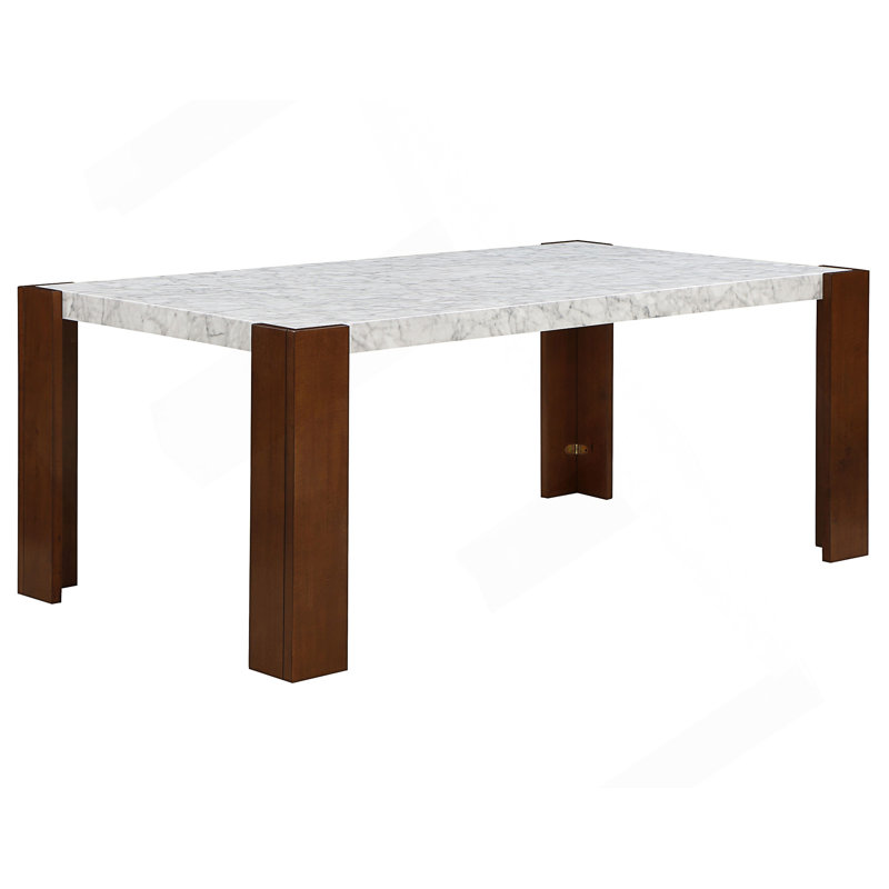Engineered Stone Top & Brown Finish Dining Table W/Engineered Stone Top