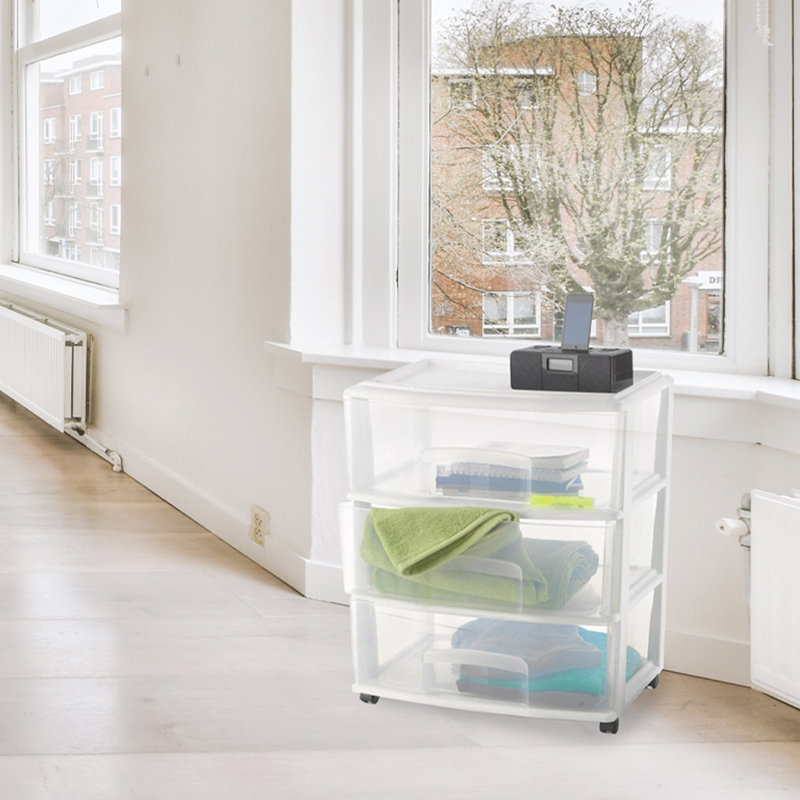 Petite tour de rangement en plastique à 3 tiroirs Homz, blanc, paquet de 2