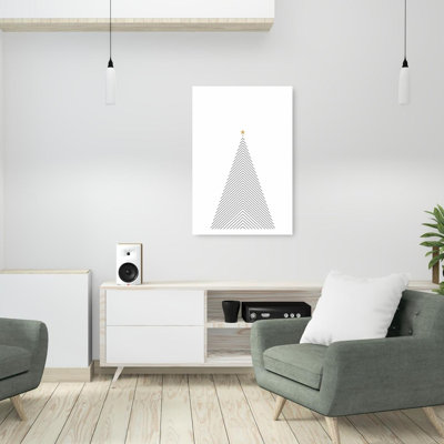 Minimalist Golden Star Tree Abstract Elegant Geometric Christmas Tree Winter Landscape Wall Art Print 1 Piece Wrapped Canvas Wall Art