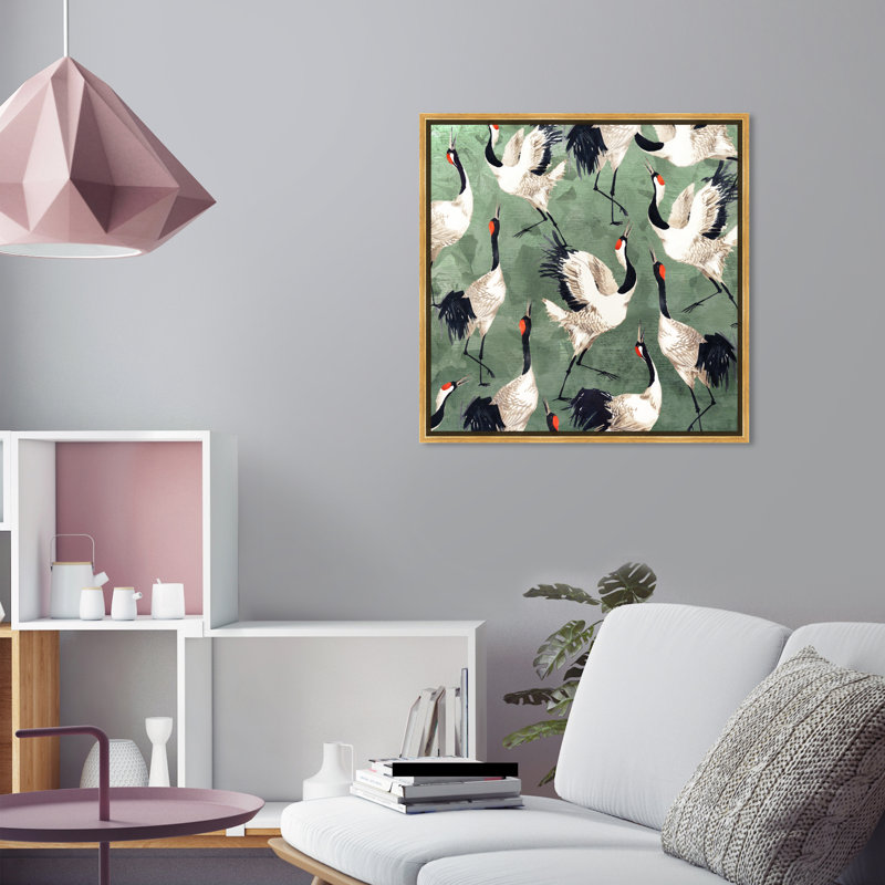 «Animals Grazing Cranes Birds», impression sur toile, H 24 po x l 24 po, Toile encadrée, Doré