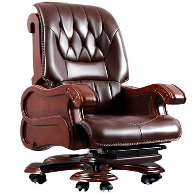  Kinnls Vane Massage Office Chair with Footrest,Ergonomic  Management Executive Fully Reclining Office Chair Double Thickened  Upholstered Genuine Leather Home Desk Chairs (Black) : Office Products