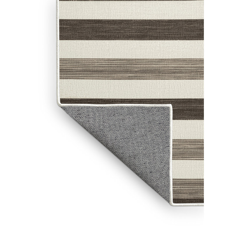 Machine Washable Horizontal Stripes White Area Rug, Square 5'
