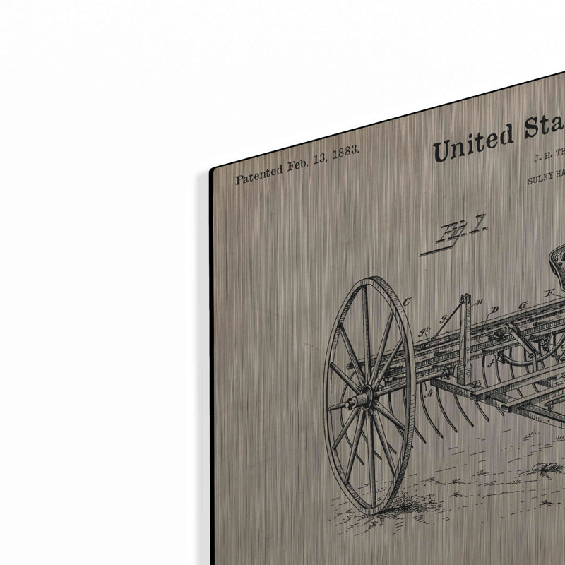 «Horse Drawn Hay Rake Blueprint Brevet Parchment» par Patents, H 12 po x l 16 po