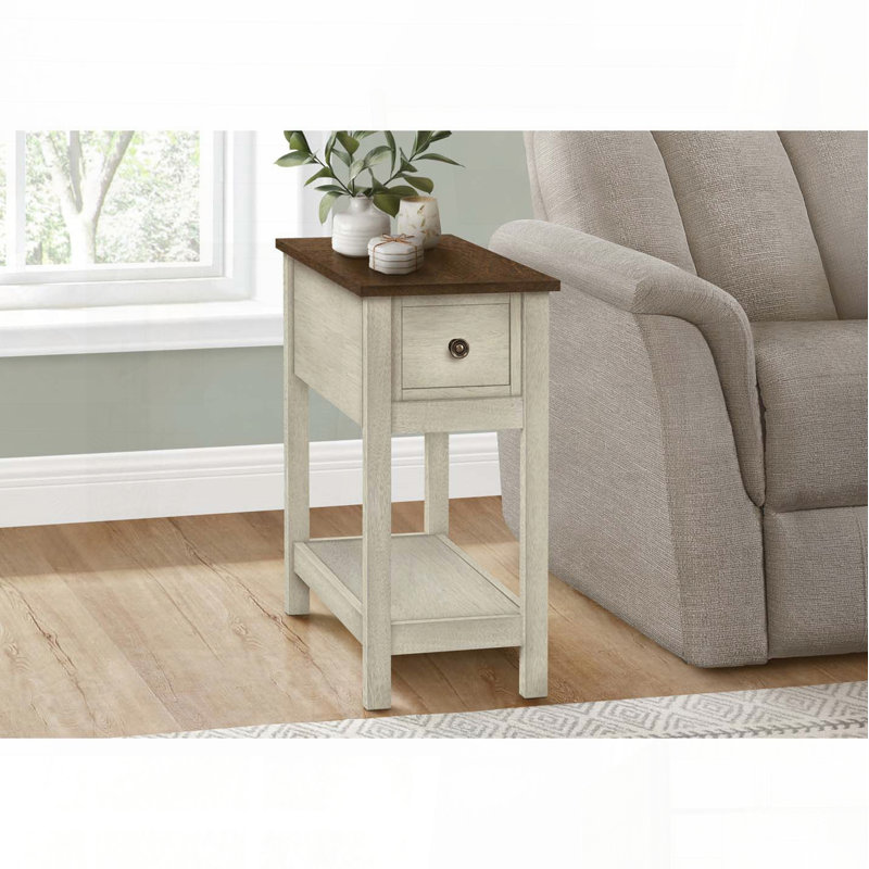 Table d'appoint étroite à deux niveaux avec tiroir et tablette