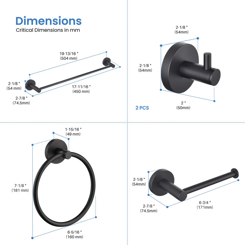 Circular 5 - Piece Bathroom Hardware Set, Matte Black