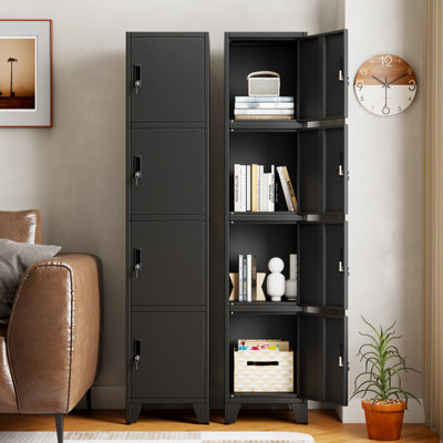 Armoire de rangement verrouillable à 4 portes verticales en métal avec pieds pour garage, gymnase, noir